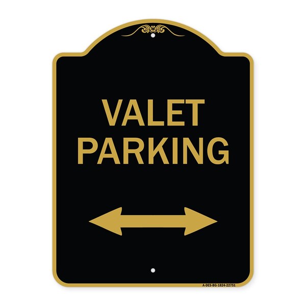 Signmission Valet Parking W/ Bidirectional Arrow, Black & Gold Aluminum Sign, 18" x 24", BG-1824-22751 A-DES-BG-1824-22751 - main